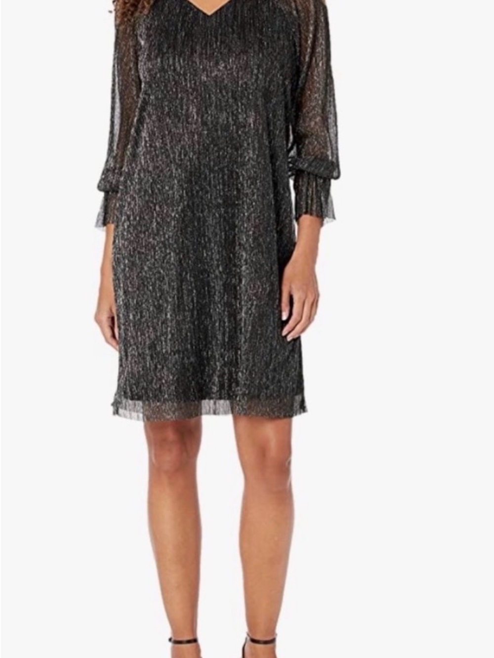 Nine West Black Metallic V-Neck Mini Dress